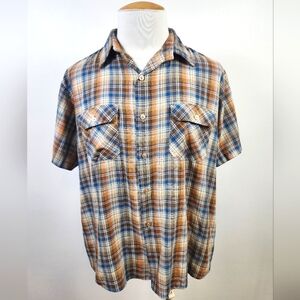 Big Mac Men's Plaid Blue & Brown Shirt Short Sleeve Front Pocket, sz XL